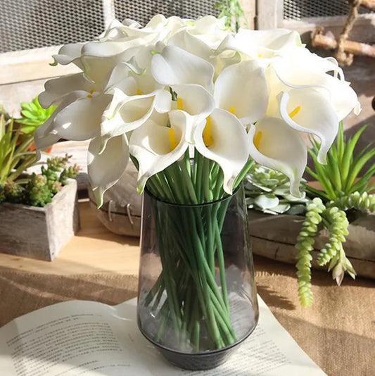 37 cm weiße PU gefälschte Blume künstliche Calla Lilie für Wohnkultur Hochzeit Braut Bouquet Home Tisch Blumenstrauß Dekor 10/5pcs