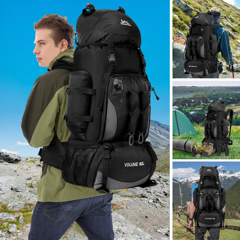 90L waterdichte wandelcamping Backpack Trekking Bag Rucksack Grote capaciteit Travel Outdoor Sportzakken Camping Equipment Men