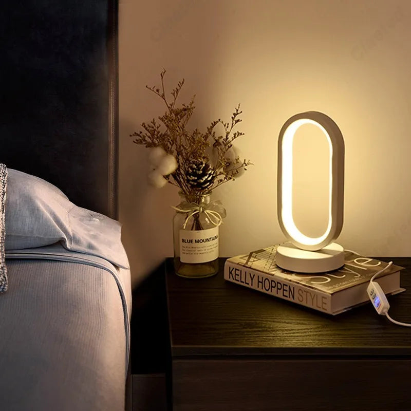 LED Oval Desk Lamp Retro Simple Dimmable USB Plug-in Bedroom Bedside Lamp Warm Bar Restaurant Atmosphere Decoration Lighting