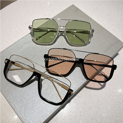 Fashion Vintage Big Square Sunglasses Half Metal Frame UV400 Sun Shades Women Men Trendy Brand Design Sun Glasses Eyewear