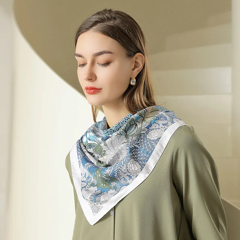 Elaifruihao Print 90*90cm Silk Square Scarf Dames Luxuremerk Kleine nekchief vrouwelijk haar Haar Hand pols Foualrd sjaals bandana