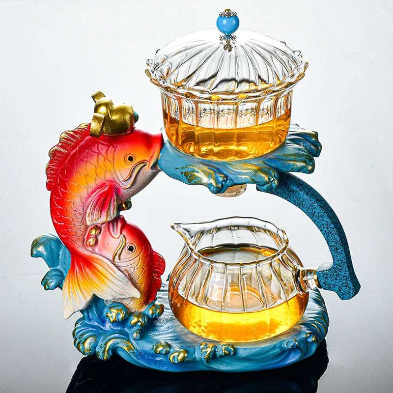 New Arrival Creative Fish Magnetic Teapot Glass Lazy Automatic Tea Making Household Pu'er Oolong Tea Set Infuser Drinking