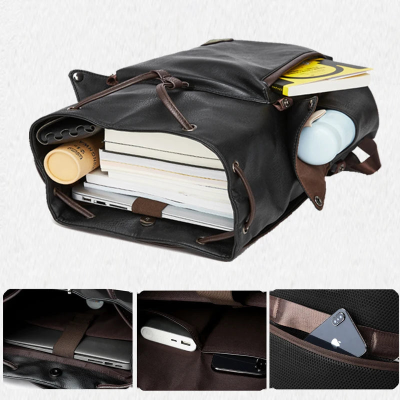 Kožený batoh, vintage 15,6 palca prenosný batoh, vodotesný odolný cestovný batoh, kožená batoh na vysokú školu