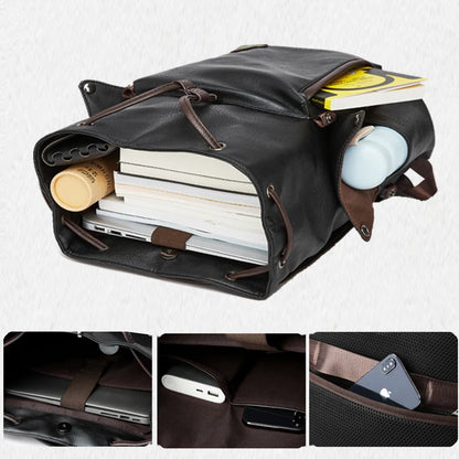 Kožený batoh mužů, vintage 15,6 palcový notebook denní balíček, vodotěsný odolný cestovní batoh, kožený kožený batoh