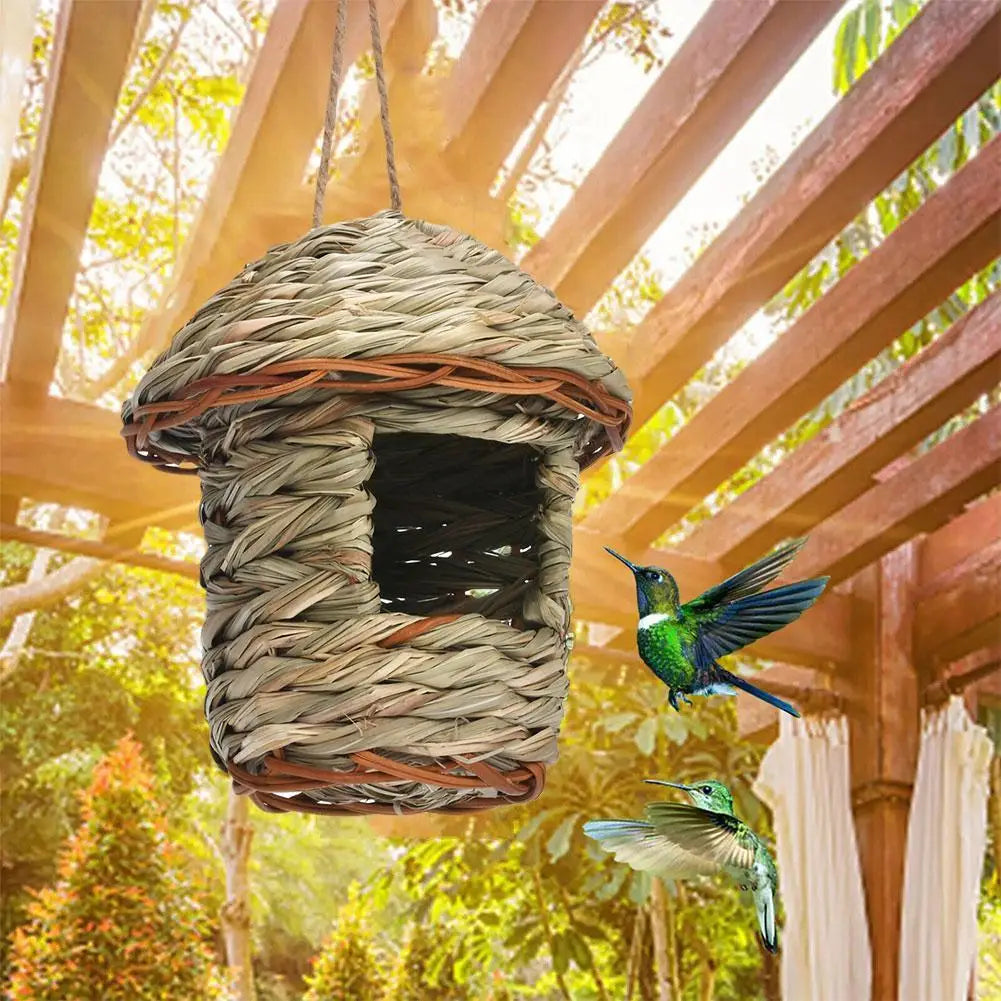 Colgante colibrí nido de pájaro nido de pájaros en jardín de paja nido tejido de la casa de paja pájaro pájaro casa tejida a mano h5g8