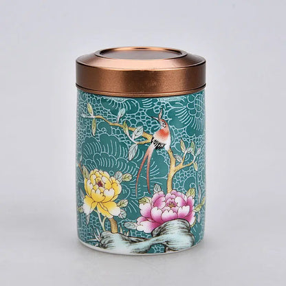 Modern Mini Ceramic Tea Jar Painted Waves Flower Storage Box Portable Sealed Porcelain Jar Coffee Food Container Home Decoration