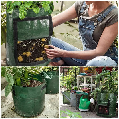 1PC Garden Bramborová vačka PE Tkanina Zahradněte zahušťovací hrnec zeleniny na sezednou vanu s držadly a přístupovou chlopnou