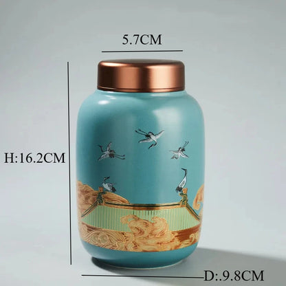 Classic Ceramic Tea Caddy Travel Portable Round Shape Tea Can Spice Tea Boxes Candy Storage Tank Coffee Cani Moisture-proof Jar