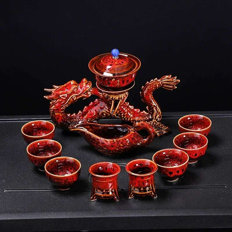 High-End Kung Fu Travel Teapot and Tea Cup Set, Automatic Tea Set, Chinese Dragon, Bone China, Holiday Gift