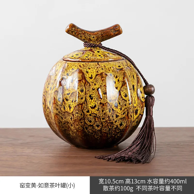 Kiln Change Ceramic Tea Caddy Food Storage Jar Sealed Jars Tea Box Tea Containers Storage Tank Candy Jar Home Organizer Teas Can