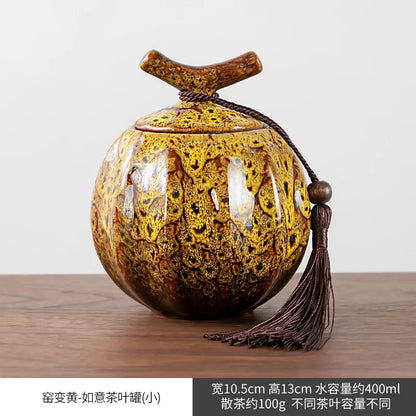 Kiln Change Ceramic Tea Caddy Food Storage Jar Sealed Jars Tea Box Tea Containers Storage Tank Candy Jar Home Organizer Teas Can