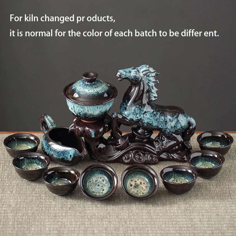 1 set of creative lazy tea set, semi-automatic horse teapot, magnetic rotating water guide tea set, Chinese Kung Fu tea set
