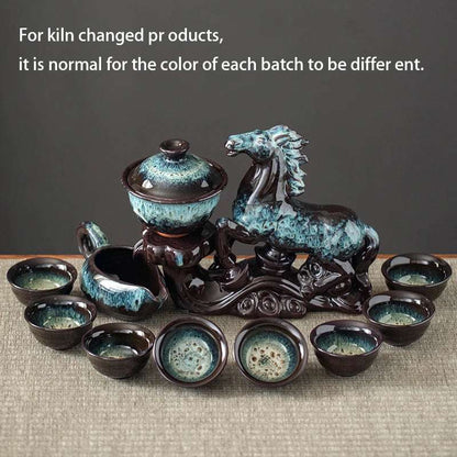 1 set of creative lazy tea set, semi-automatic horse teapot, magnetic rotating water guide tea set, Chinese Kung Fu tea set