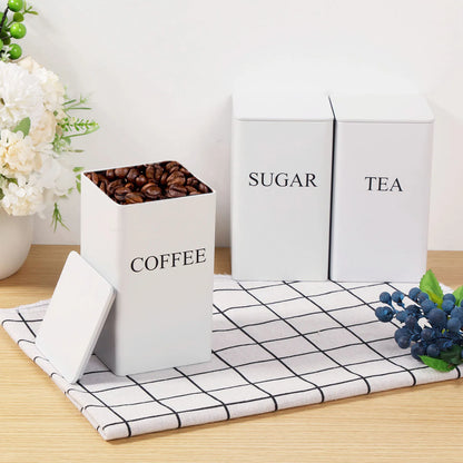 3Pcs Coffee Bean Storage Canisters Tea Sugar Vacuum Sealed Jars Iron Canisters Heat Kitchen Cream Can Airtight Lid 1L