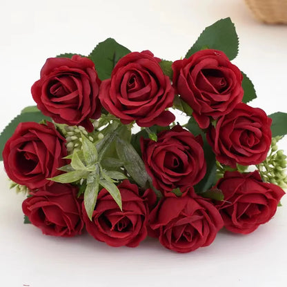 10 teste Rose Bouquet Fiori artificiali Decorazione del matrimonio rosa occidentale 6 colori Peonies Finori falsi fiori artificiali