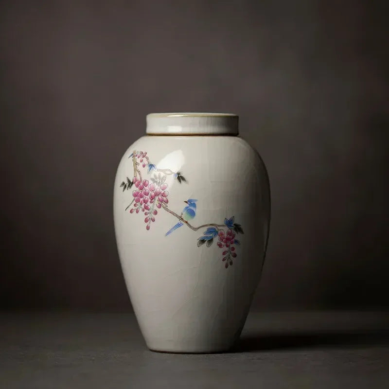 Retro Ru Kiln Ceramics Tea Caddy Cute Cat Pattern Portable Sealed Tea Leaf Containers Travel Tea Bag Storage Box Spice Organizer