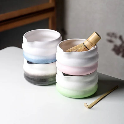 2 Pieces Traditional Japanese Matcha Bowl and Whisk Holder Tea Bowl with Pouring Spout for Office Table Tea Ceremony Party Gift