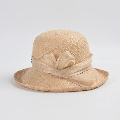 Luxo Petite Summer Sum Sun Hat Casa de Raffia com banda de cânhamo real Pacote macio de estilo moderno Fedoras Beach Hat