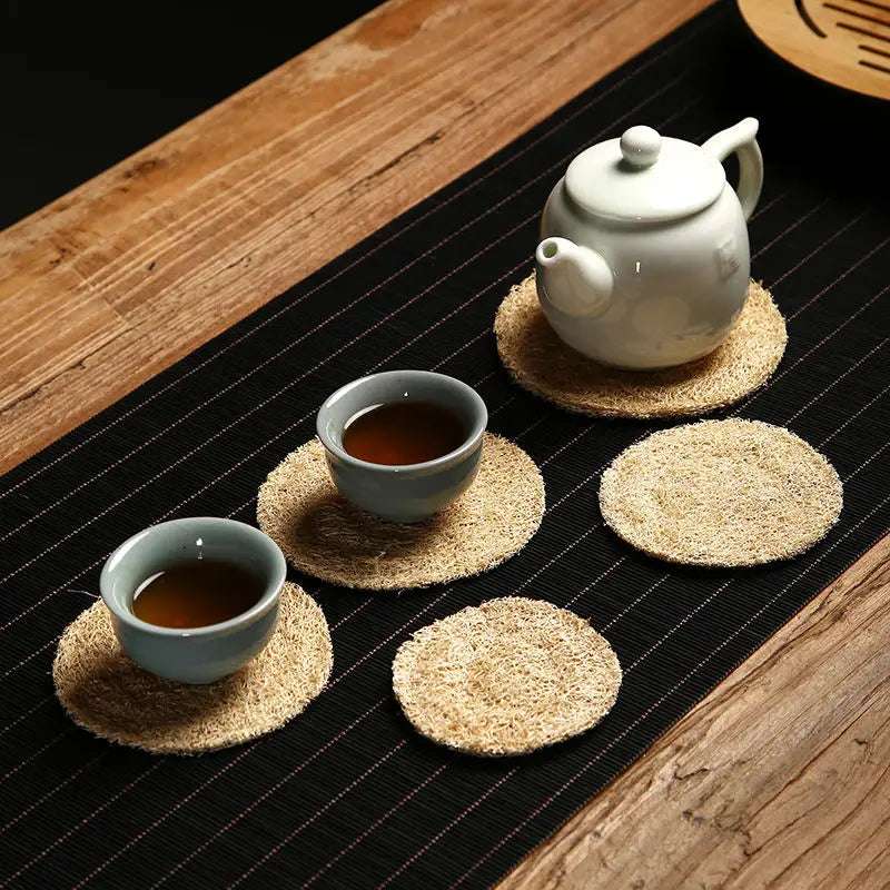 Cup Mat Natural Loofah Fibre Coaster Teapot Pad Absorb Water Teaware Home Creative Kung Fu TeaSet Tea Ceremony Accessories 3 PCS