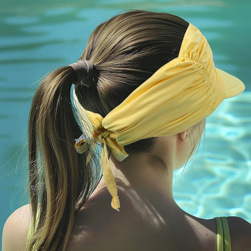 Naisten kesän UV -suoja leveä reuna laskostettu visiiri Tyhjä yläosa aurinko -poninhäntäkorkki urheilu ulkona ranta hengittävä