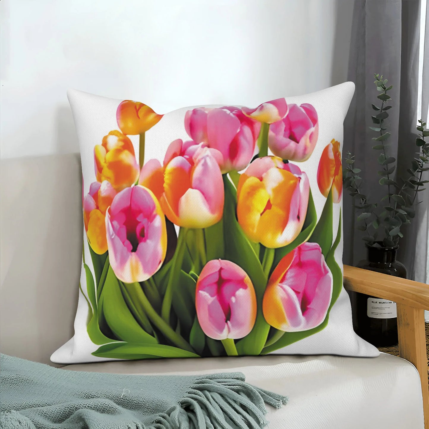Pink Tulpe Blumenwurf Kissenbedeckung Dekoration Wohnzimmer Sofa Kissen Wohnkultur