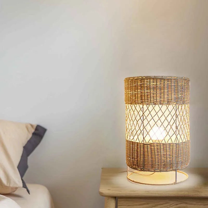 Japanese Rattan Floor Lamp Retro Hand-woven floor light for Living Room Bedroom sofa Office Hotel handmade rattan Table lamp
