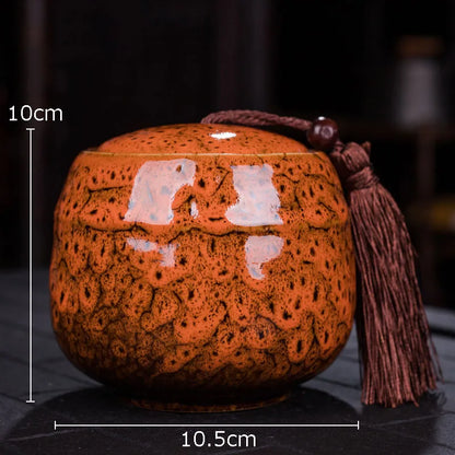 Painted Tea Canister Tassel Sealed Ceramic Storage Jar with Lids Porcelain Coffee Container Desk Decoration Tea Cans Candy Pots