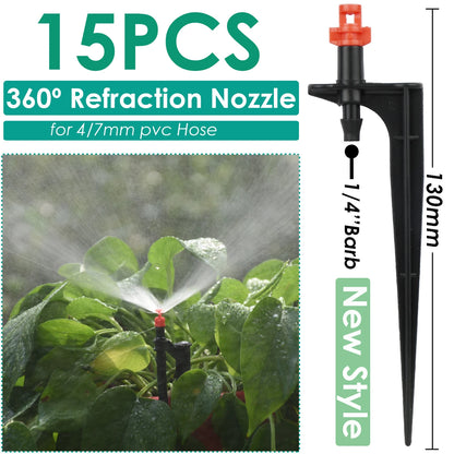 Kesla 15pcs Jardin Arrosage Drip Irrigation Sprinkler Muffuse de brume sur le pieu Dripper Inserting Ground Fit 4/7mm Greenhouse