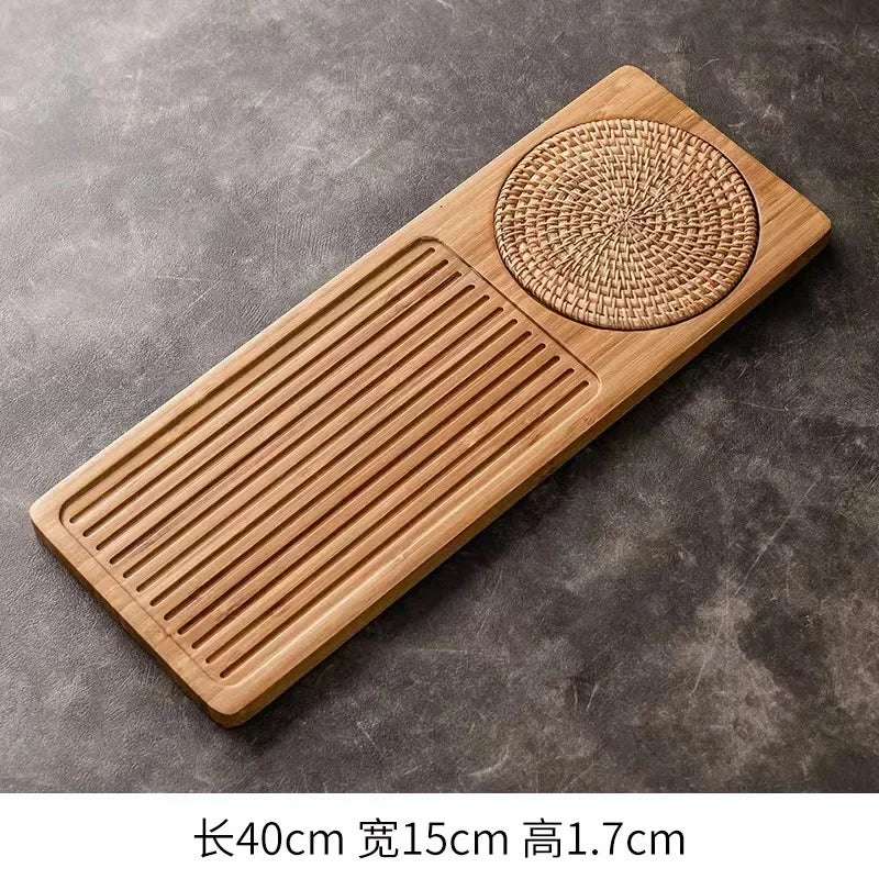 Solid Bamboo Wood Tea Tray Portable Rattan Mat Rectangle Serving Table Plate Storage Dish for Hotel Tea Plate Accessories Saucer