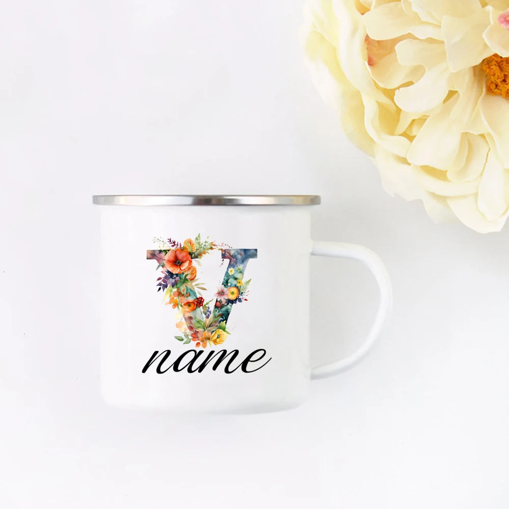 Personalized Floral Initial Name Cup Custom NameTea Coffee Hot Chocolate Mug Bride Bridesmaid Mothers Day Gift for Her