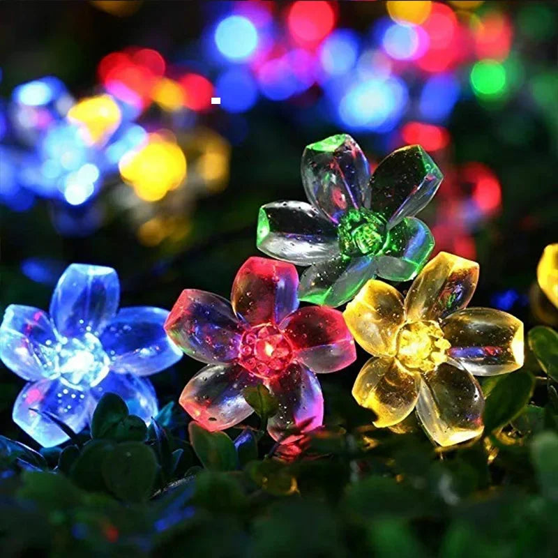 Luces navideñas de una cuerda solar de 10m/7m al aire libre 100/50/20led 8mode impermeable jardín de flores de flor de flor decoración del hogar