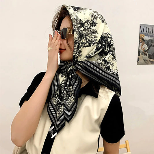 Jarní šátek Dámský luxusní design Scarf Scarf Scarf Scarf Soft Muslim Adband Shaws Beach90x90cm