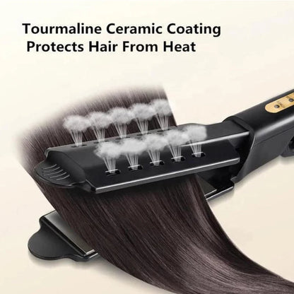 Keramisk turmalin ionisk titan flat jernhår rette 2 i 1 dampventilt hulldesign bredt plate hår rettetang