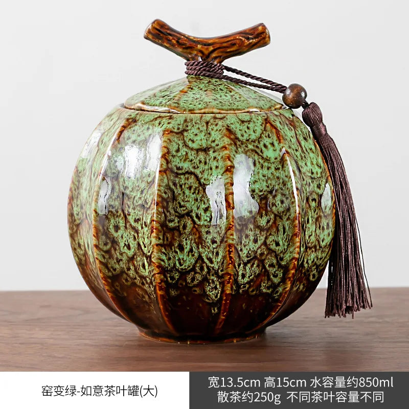 Kiln Change Ceramic Tea Caddy Food Storage Jar Sealed Jars Tea Box Tea Containers Storage Tank Candy Jar Home Organizer Teas Can