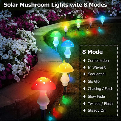 Solar Mushroom Light Garden Outdoor Decor 8 Modes Vandtæt svampe Lampe Pathway Landscape Yard Easter Halloween Xmas Sollys