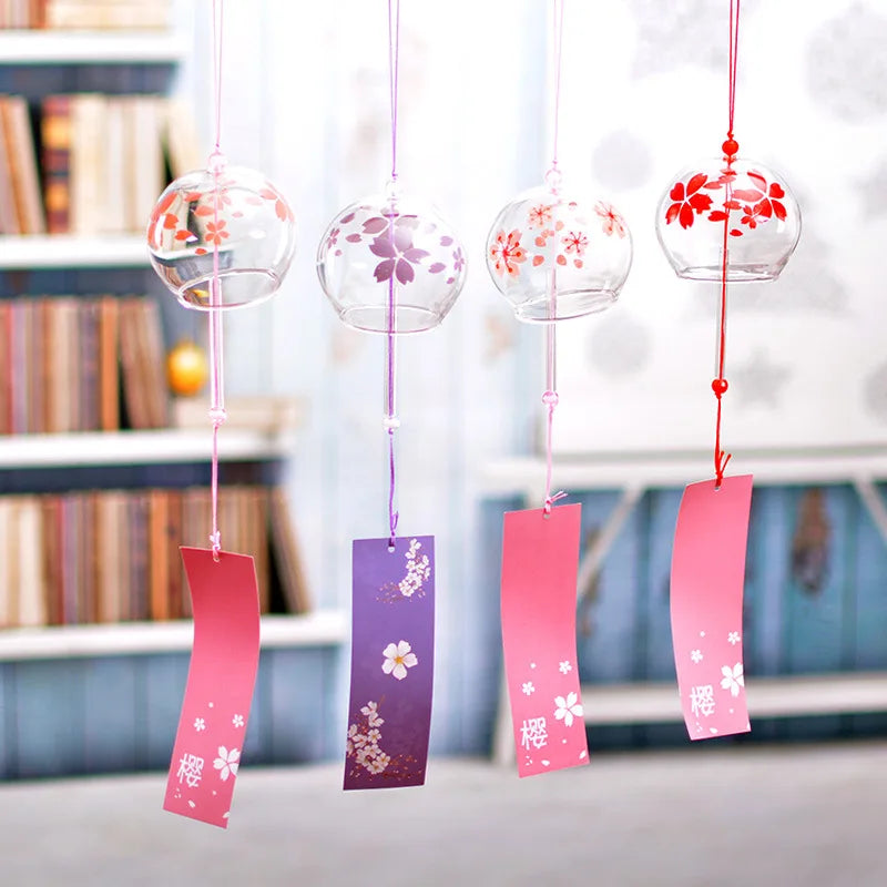 Japoński dzwonek wiatru ręcznie robione sakura wiatrowe dekoracja ogrodu Outdoor Glass Glass Furin Waiting Home Decor Pokój wisiorek