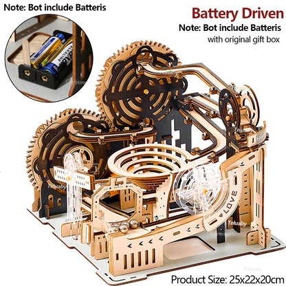DIY Assemble 3D Wooden Puzzle Marble Run Set - Mechanical Model Building Kits for Adult Kids - STEAM Educational Toys and Gifts