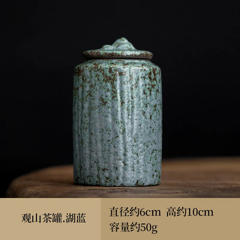 Rough Pottery Antique Tea Jar Ceramic Tea Caddy Moisture-proof Sealed Jar Storage Tank Teas Container Food Organizers Candy Jars