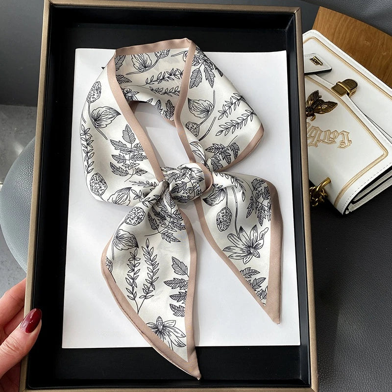 Eșarfă cu panglică cu imprimeu de modă Eșarfă pentru gât eșarfe de cravată pentru gât Satin Silk Skinny Headscarves Ladies Foulard Bands floral 2022 NOU