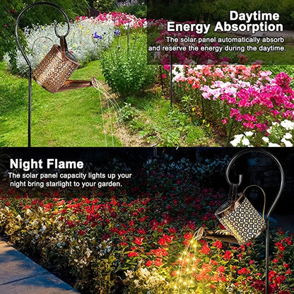 Outdoor Solar Watering Can Light Star Shower Garden Art LED String Light Pathway Patio Hanging Lantern Kettle Decorative Lamp