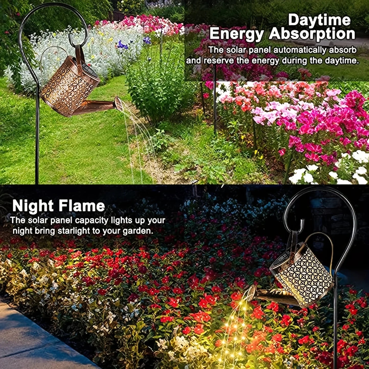 A rega solar ao ar livre pode leve estrela do chuveiro jardim da arte LED String Light Patio Patio Holding Lantern Kettle Lâmpada Decorativa