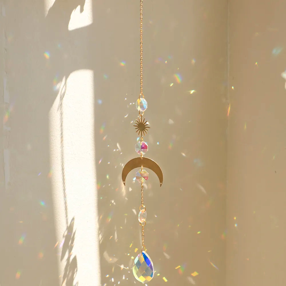 Crystal Suncatcher Sun Moon Lotus Prism Rainbow Maker Light Catcher Garden Decoration Chakra Hanging Okno Outdoor Ornament