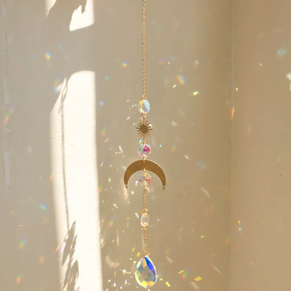 Crystal Suncatcher Sun Moon Lotus Prism Rainbow Maker Light Catcher Garden -koriste Chakra Ripusta ikkuna ulkokoriste