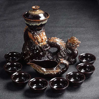2024 Dragon tea set Chinese kung fu tea set high-end automatic  bone china teapot tea cup set travel  for 8 people