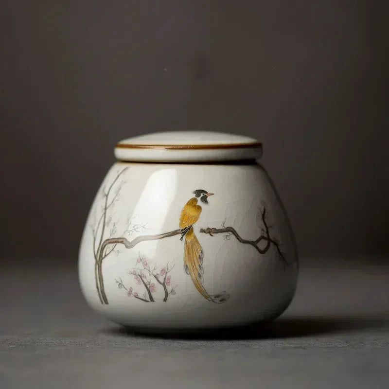 Retro Ru Kiln Ceramics Tea Caddy Cute Cat Pattern Portable Sealed Tea Leaf Containers Travel Tea Bag Storage Box Spice Organizer