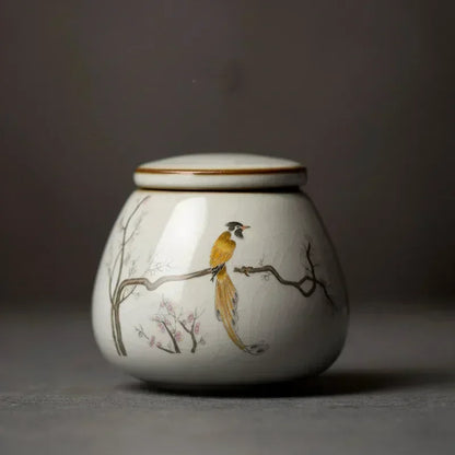 Retro Ru Kiln Ceramics Tea Caddy Cute Cat Pattern Portable Sealed Tea Leaf Containers Travel Tea Bag Storage Box Spice Organizer