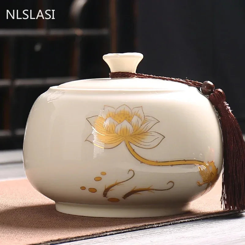 Large capacity Ceramics Tea Caddy Tieguanyin Tea Containers Travel Tea Box Storage Tank Sealed Tea Jar Coffee Spice Organizer