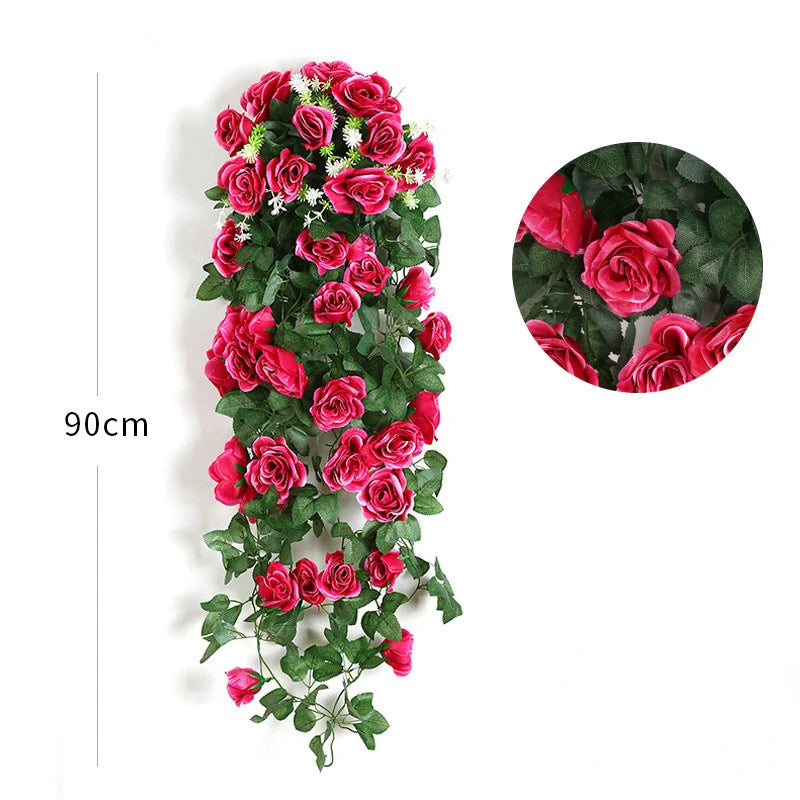 Fleurs suspendues artificielles fausse vigne rose plantes suspendues fleurs fausses pour la chambre murale jardin de mariage