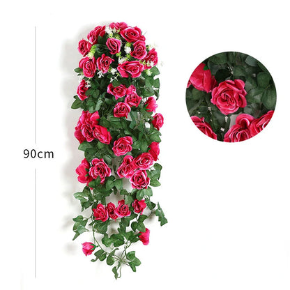 פרחים תלויים מלאכותיים מזויפים גפן גפן תלויה צמחים פרחי דמוי קיר לגן חתונה בחדר הקיר קישוט חיצוני מקורה