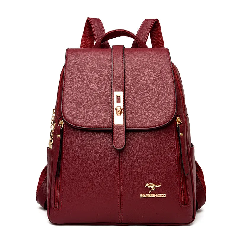 Danoz Fashion Luxury Women Leather Backpacks Girls Sac A Dos Casual Daypack Black Vintage Backpack School Bags Burgundy